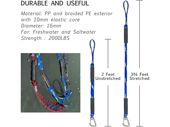 Geelu 2ft Bungee Dock Lines, Blue/Yellow