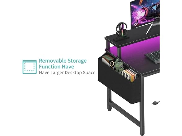 Lufeiya 32in Desk w/Outlets LED Lights