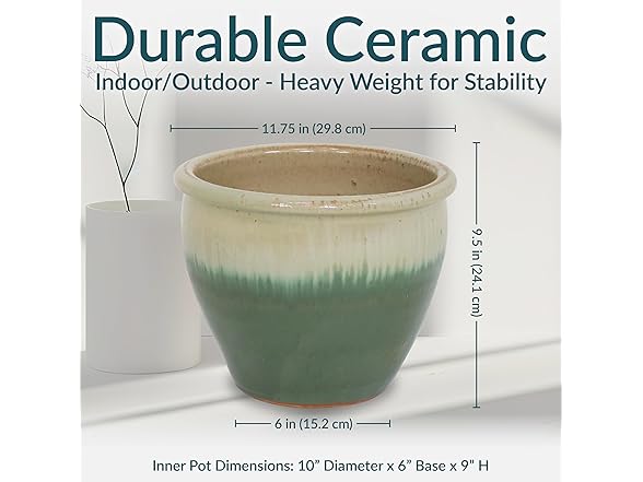 Sunnydaze Round Ceramic Planter - Set of 2