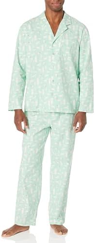 Amazon Essentials Men's Flannel Pajama Set, Mint Green Forest Animals, Medium