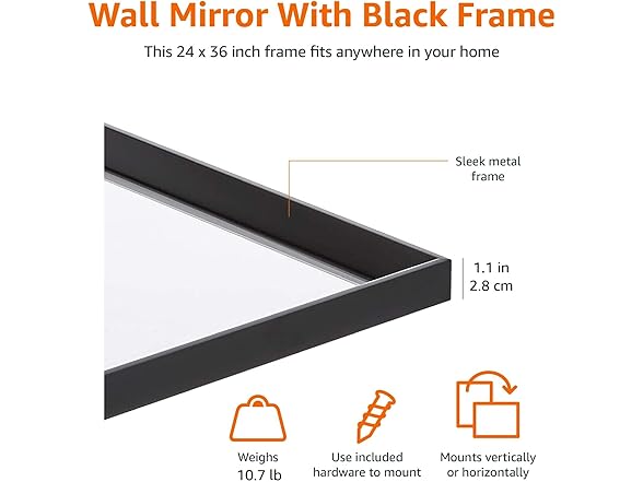 Amazon Basics Wall Mirror 24"x36", Black