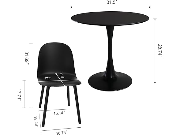 Mid Century Modern Round Black Dining Table Set