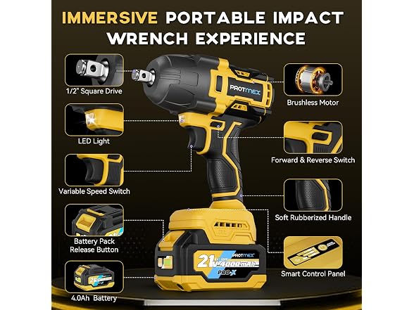 Protmex 900Ft-lbs Cordless Impact Wrench