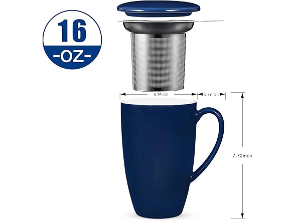 Vossfamul Tea Cup with Removable Infuser and Lid, 16 Oz 