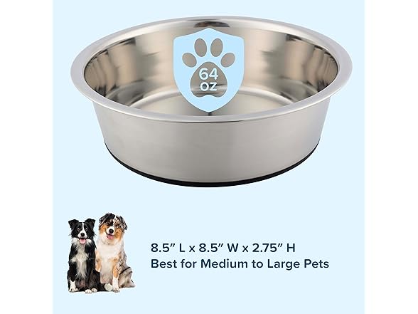 Set of 2 Stainless Steel Dog Bowls - 64oz