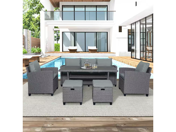 Zeus & Ruta Gray 6pc Wicker Sofa Set w/ Table