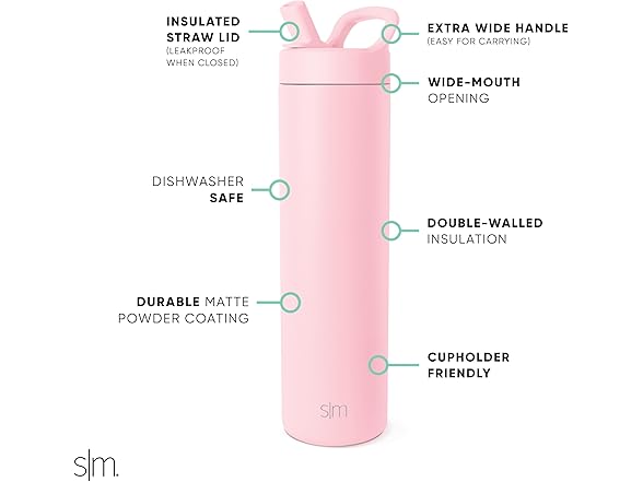 Simple Modern Water Bottle with Straw lid 24oz, Blush
