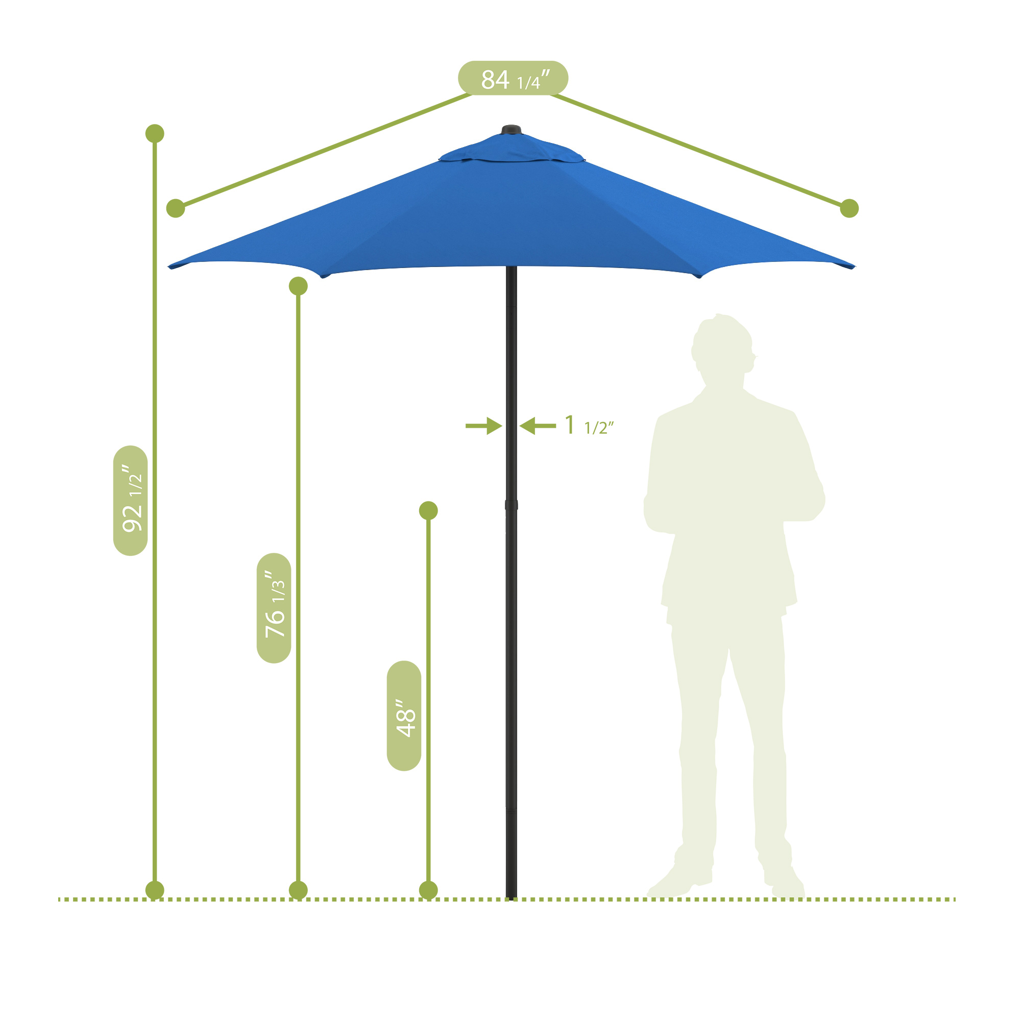 Astella 7.5' Steel Blue Push-button Tilt Patio Umbrella - Gallery 24