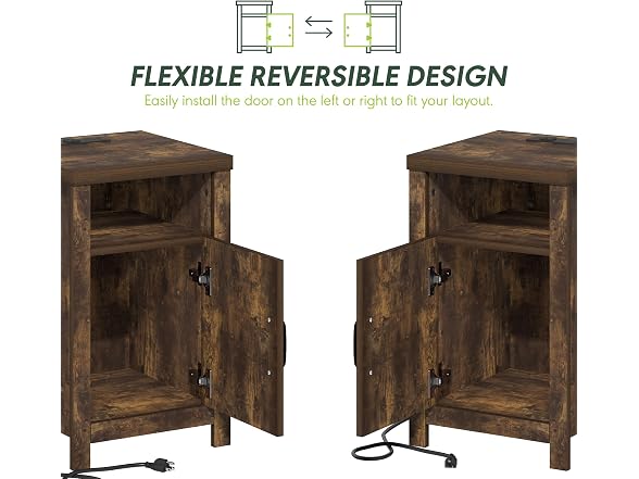 Furinno Farmhouse Nightstand with Charging Station