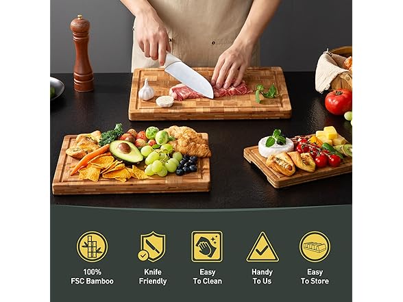 3 Pack Bamboo Cutting Board Set