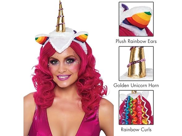 Unicorn Headband Costume w Rainbow Wig