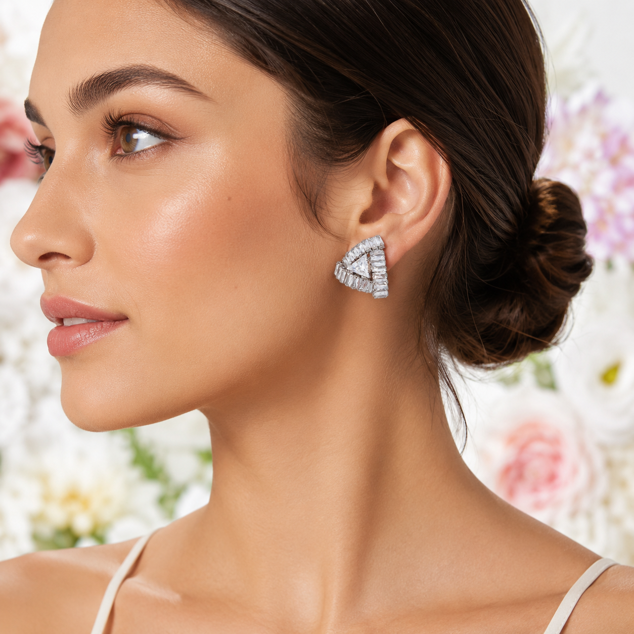 Silver Triangle CZ Stud Earrings - Gallery 8