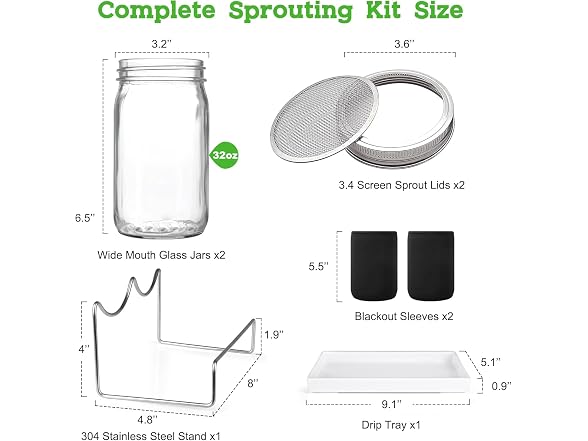 Kitmiido Seed Sprouting Jar Kit 2x32oz