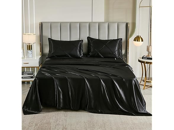 Black Pintuck Comforter Set Silky Satin Full