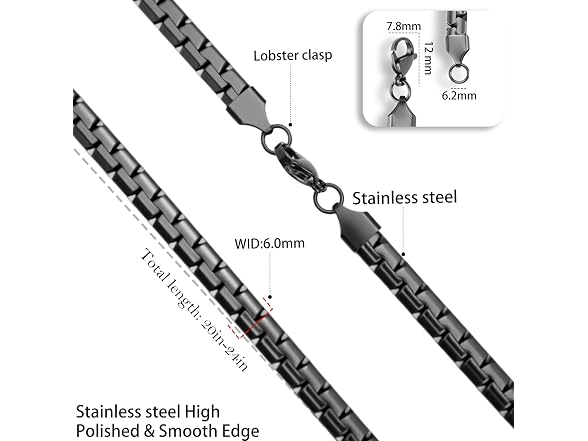 Black Stainless Flat Link Chain, 22"