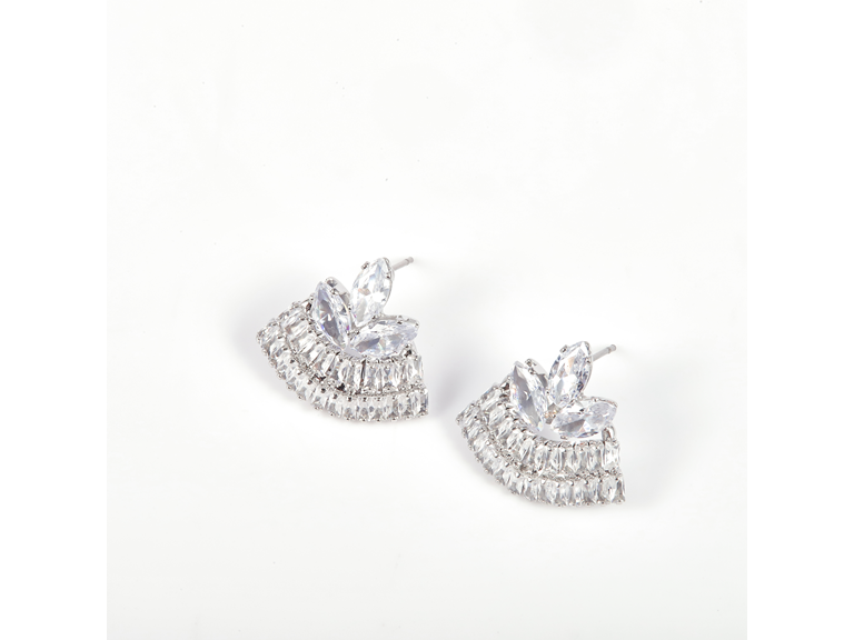 Silver Fan CZ Stud Earrings