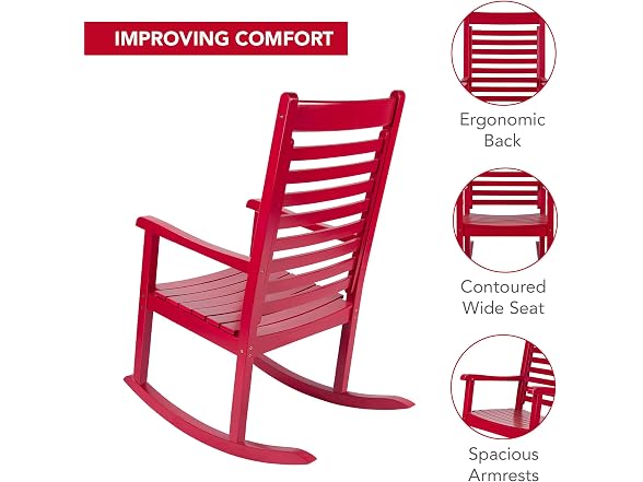 Shine Company Wood Rocking Chair, Red - Gallery 4