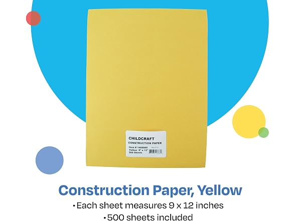 Childcraft Construction Paper, 9 x 12 Inches, Yellow, 500 Sheets