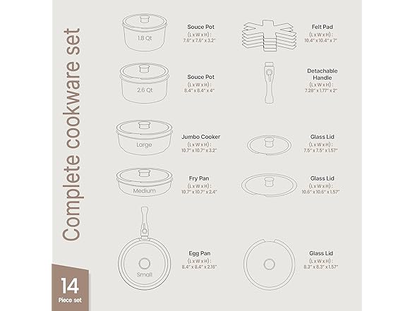 Pots and Pans Set Non Stick Ceramic-Granite – 14-Piece