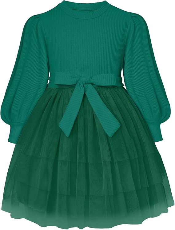 Girl's Long Sleeve Puff Tulle Dress - Gallery 11
