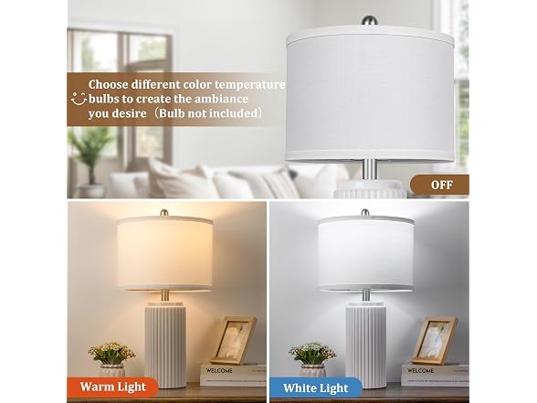 TOBUSA 23.5" White Ceramic Table Lamps Set of 2