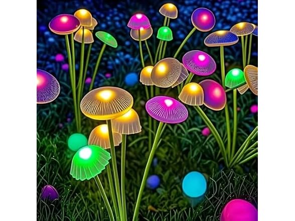 Slssqhz GAR-114 4pc Solar Mushroom Garden Lights RGB