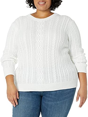 Amazon Essentials Women's Soft Fisherman Cable Long-Sleeve Crewneck Sweater (Available in Plus Size), White, XX-Large
