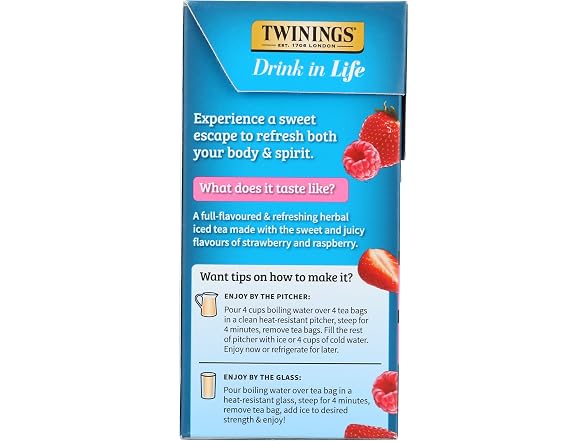 Twinings, Tea Iced Herbal Strawberry Raspberry, 72 Count