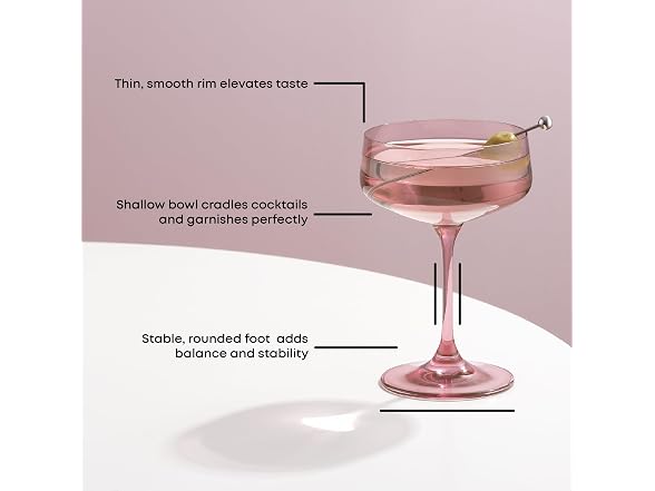 JoyJolt Sidney Cocktail Coupe Glasses Set of 4