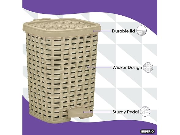 Superio 1.5 Gal Step-On Trash Can Beig 2