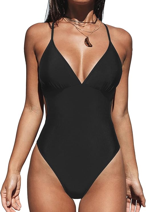 CUPSHE One Piece V-Neck Ruched Swimsuit - Gallery 6