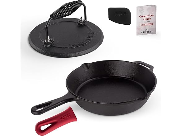 Cuisinel Cast Iron Skillet + Press Set 10"