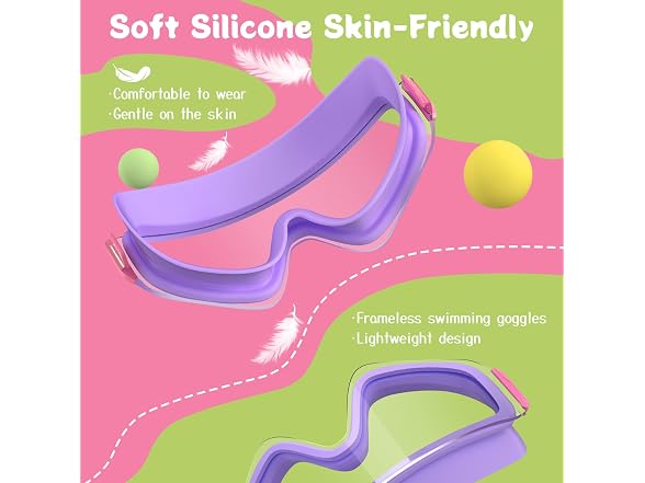 2 Pack Pink/Purple Swim Goggles Ages 3-15