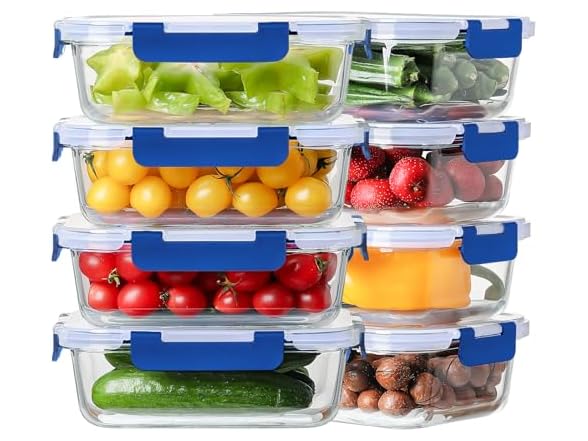 HOMBERKING 8pk 36oz Deep Blue Glass Food Containers