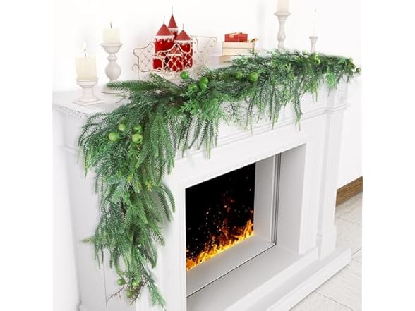TISEMENT Norfolk Pine Cypress Garlands with Green Berry, 6Ft
