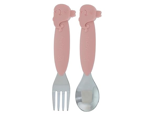 Nuby Fork and Spoon Set - Pink Whale