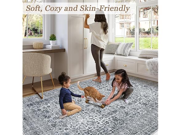 GarveeHome Washable Rug 5x7 Boho Grey
