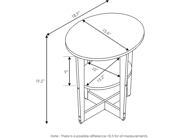 Furinno JAYA Oval End Side Night Stand, 2PK