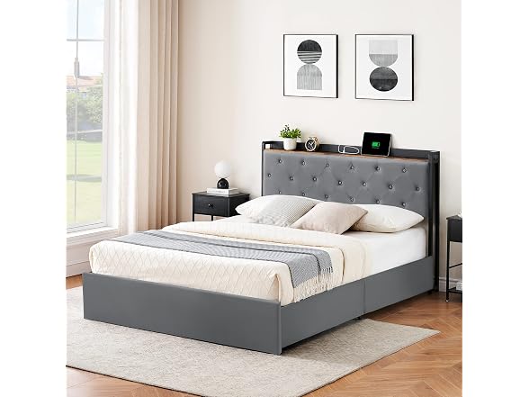 IDEALHOUSE Full Bed, 4 Drawers, Grey