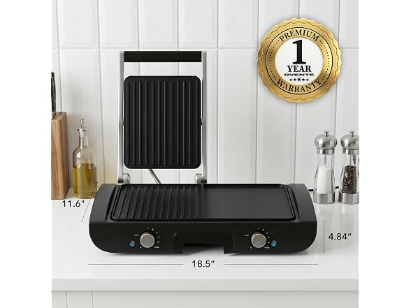 OVENTE Electric 2 in 1 Indoor Grill + Griddle Combo, 1500W