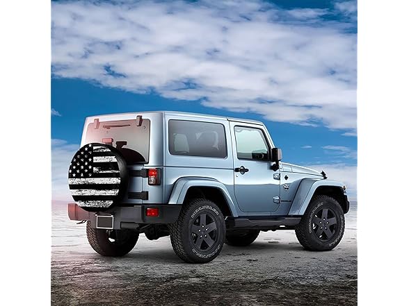 Retro Black White American Flag Tire Cover