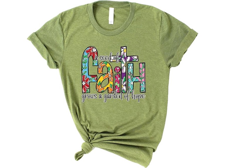 Love in Faith | A Seed of Faith Short Sleeve | Graphic Print Christian Shirts | Faith-Based Apparel | Heather Green | Medium