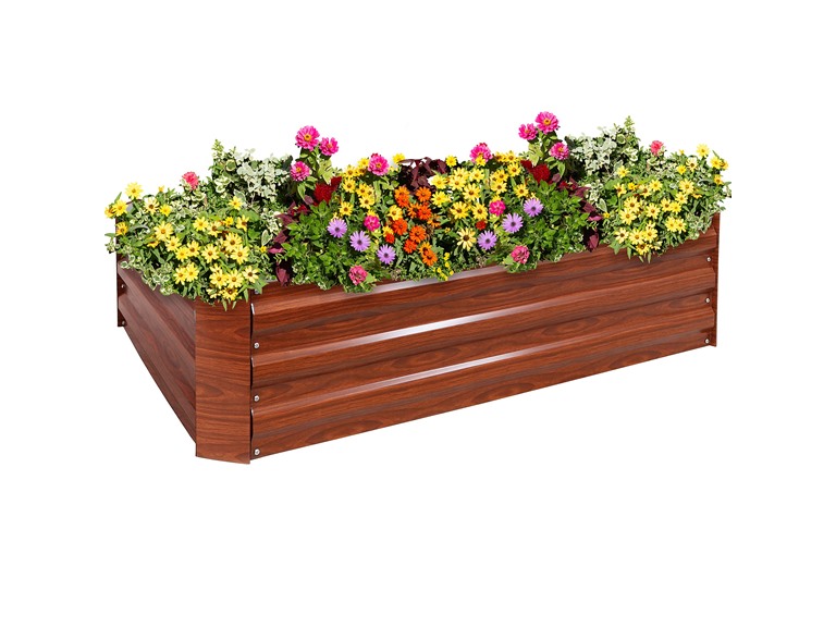 Sunnydaze Galvanized Steel Raised Bed - 47-Inch Rectangle - Woodgrain