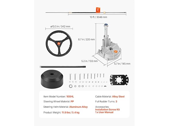 Outboard Steering System 10\' Boat Steering