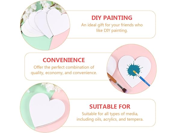 EXCEART Heart Shaped Canvas Boards 6 Pack