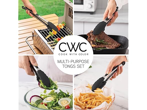 Stainless Steel Silicone Tipped Tongs Set