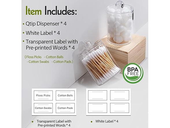 4 Pack Acrylic Qtip Holder Dispenser