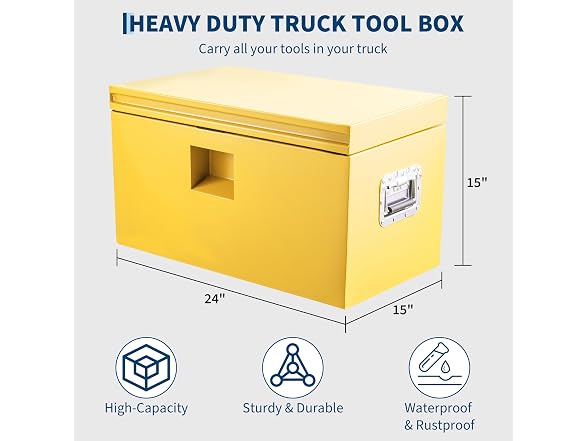 OUTLANE 15"X15"X24" Steel Truck Bed Tool Box Yellow