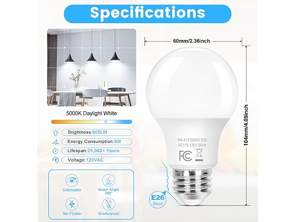 Brightever B0GXFJB7PM 9W A19 LED Light Bulbs 5000K 4