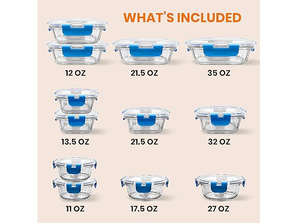 NutriChef 24pcs Glass Food Containers